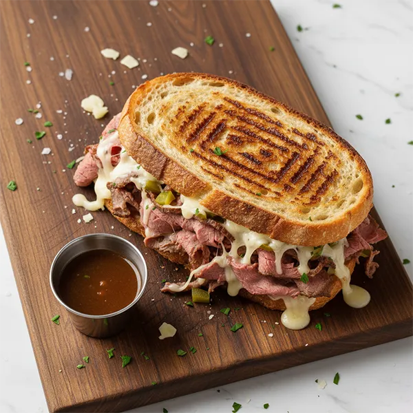 Chicago Italian Beef Panini With Montreal jack Cheese